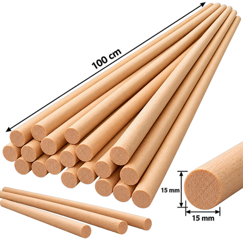 Kayın Yuvarlak Çıta 15mm 100cm (20 Adet)
