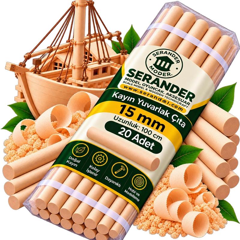 Kayın Yuvarlak Çıta 15mm 100cm (20 Adet)