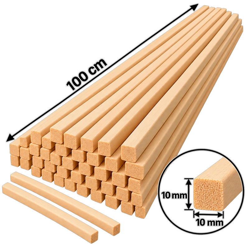 Ihlamur Maket Çıtası 10×10 mm -100 cm (50 Adet)