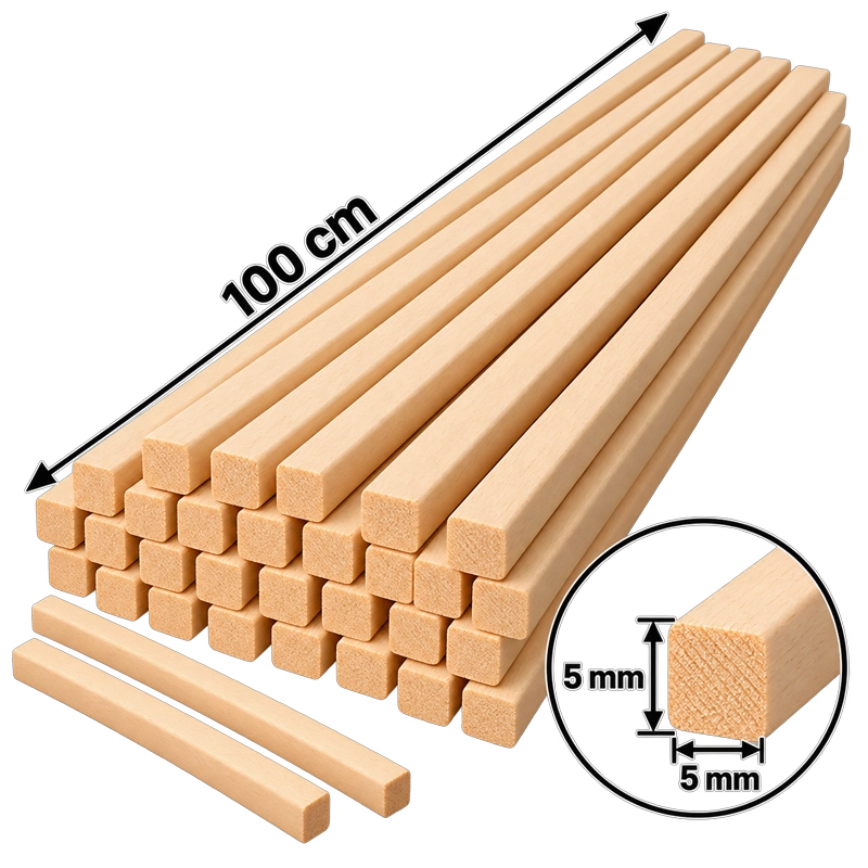 Ihlamur Maket Çıtası 5×5 mm -100 cm (50 Adet)