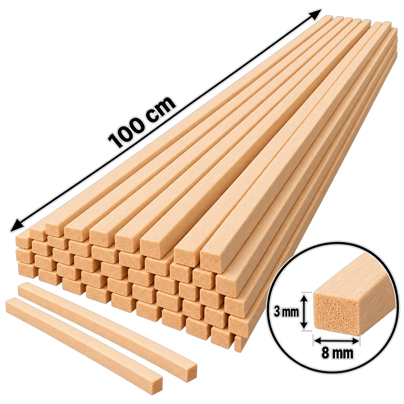 Ihlamur Maket Çıtası 3×8 mm -100 cm (50 Adet)