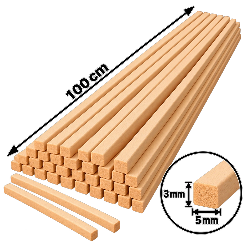 Ihlamur Maket Çıtası 3×5 mm -100 cm (50 Adet)