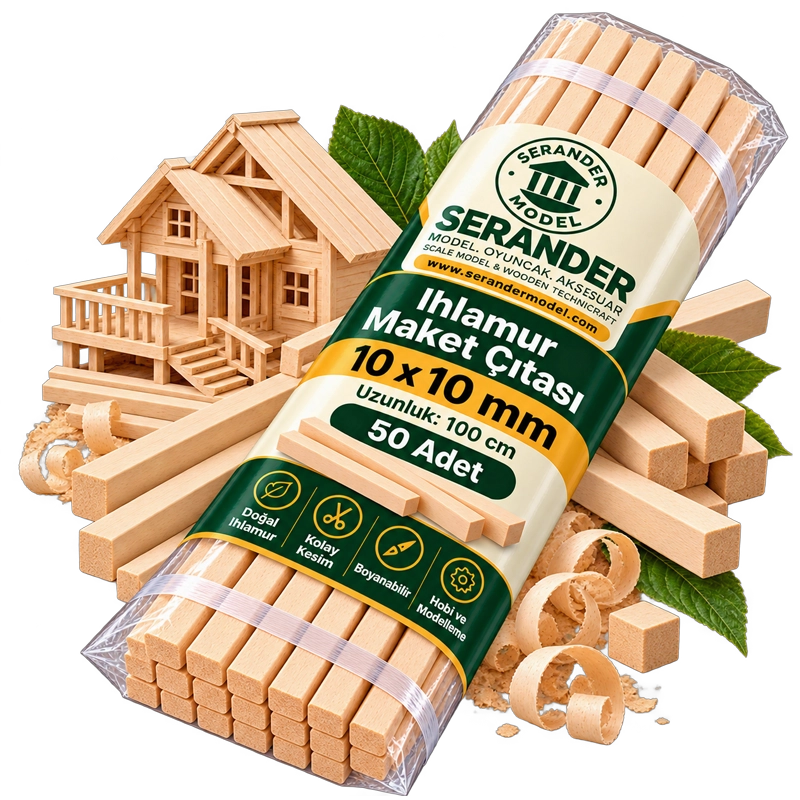 Ihlamur Maket Çıtası 10×10 mm -100 cm (50 Adet)