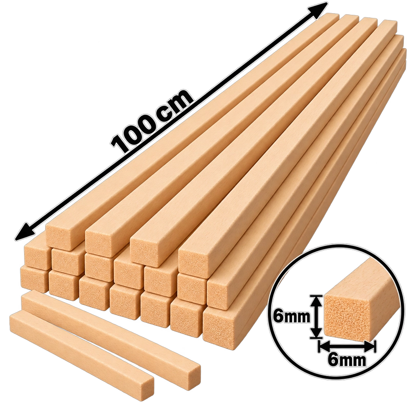 Ihlamur Maket Çıtası 6×6 mm -100 cm (50 Adet)