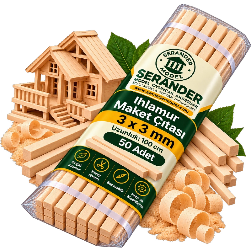 Ihlamur Maket Çıtası 3×3 mm -100 cm (50 Adet)