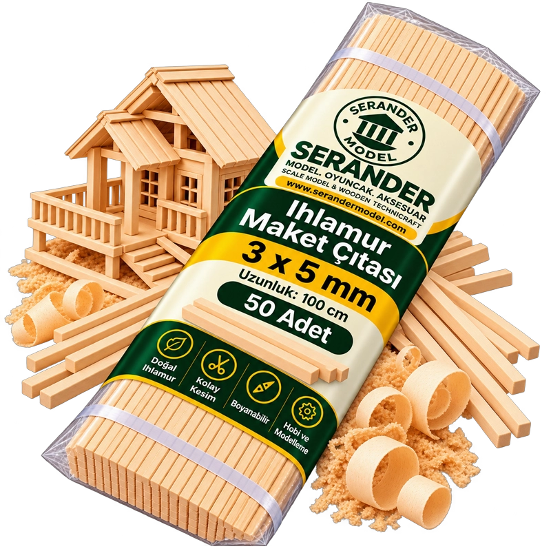 Ihlamur Maket Çıtası 3×5 mm -100 cm (50 Adet)