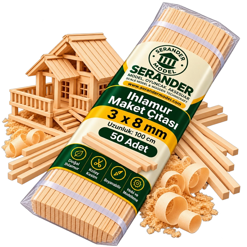 Ihlamur Maket Çıtası 3×8 mm -100 cm (50 Adet)