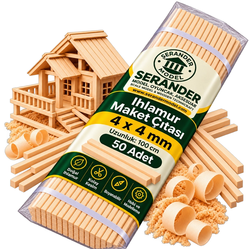 Ihlamur Maket Çıtası 4×4 mm -100 cm (50 Adet)