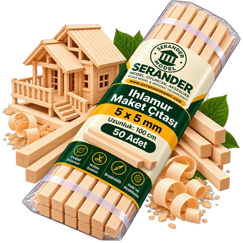 Ihlamur Maket Çıtası 5×5 mm -100 cm (50 Adet)