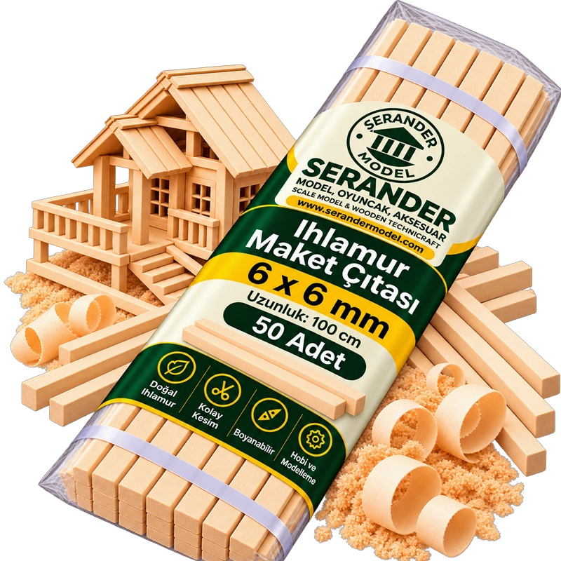 Ihlamur Maket Çıtası 6×6 mm -100 cm (50 Adet)