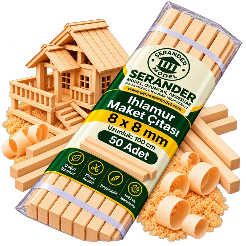 Ihlamur Maket Çıtası 8×8 mm -100 cm (50 Adet)