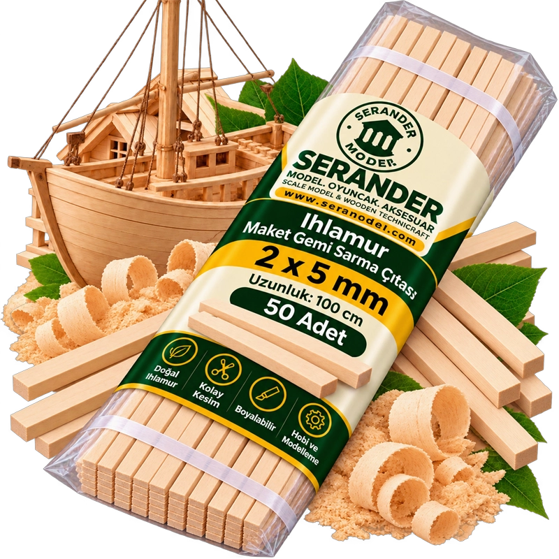 Ihlamur Maket Gemi Sarma Çıtası 2×5 mm (50 Adet)