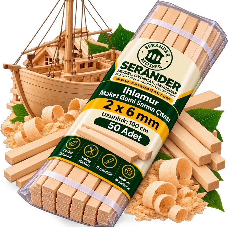 Ihlamur Maket Gemi Sarma Çıtası 2×6 mm (50 Adet)