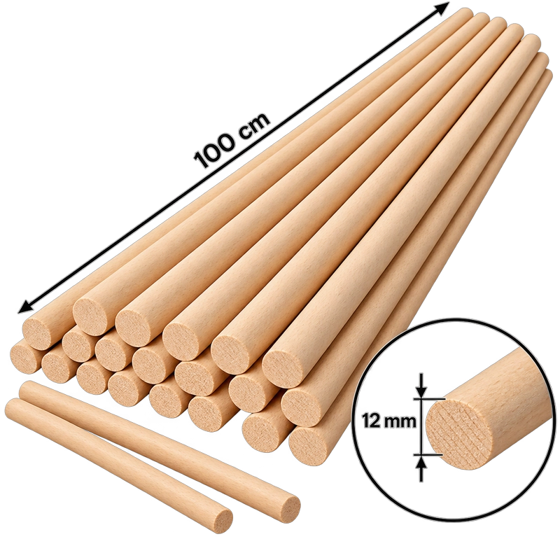 Kayın Yuvarlak Çıta 12mm 100cm (20 Adet)