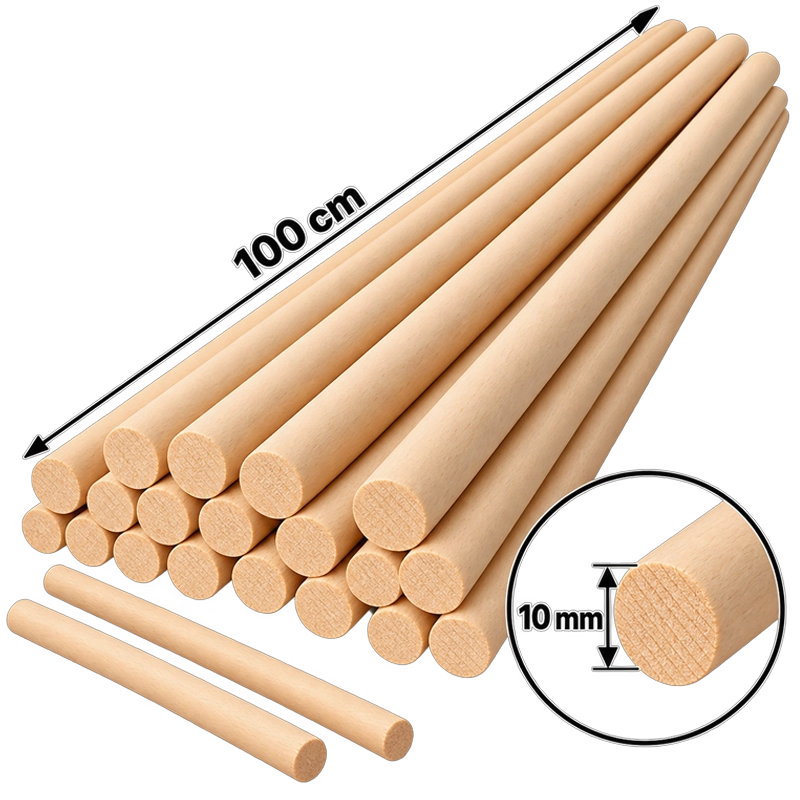 Kayın Yuvarlak Çıta 8mm -100cm (50 Adet)