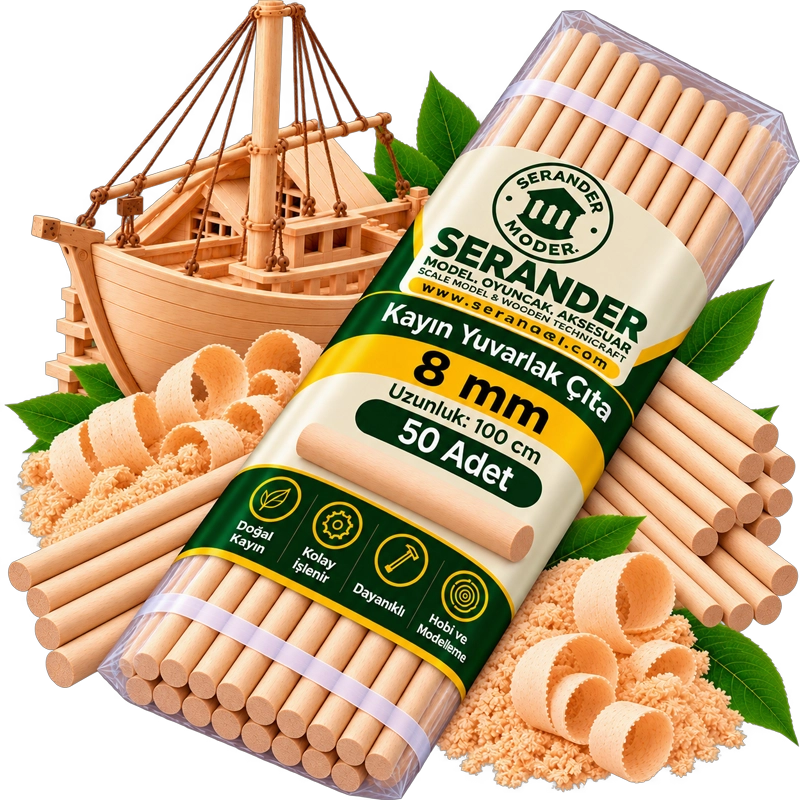 Kayın Yuvarlak Çıta 8mm -100cm (50 Adet)