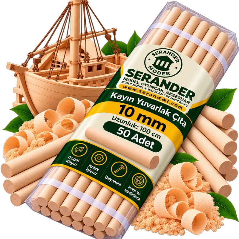 Kayın Yuvarlak Çıta 10mm -100cm (50 Adet)