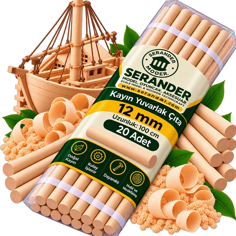 Kayın Yuvarlak Çıta 12mm 100cm (20 Adet)