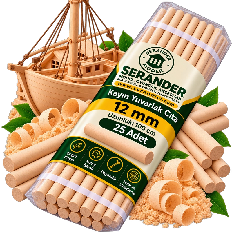 Kayın Yuvarlak Çıta 12mm 100cm (25 Adet)