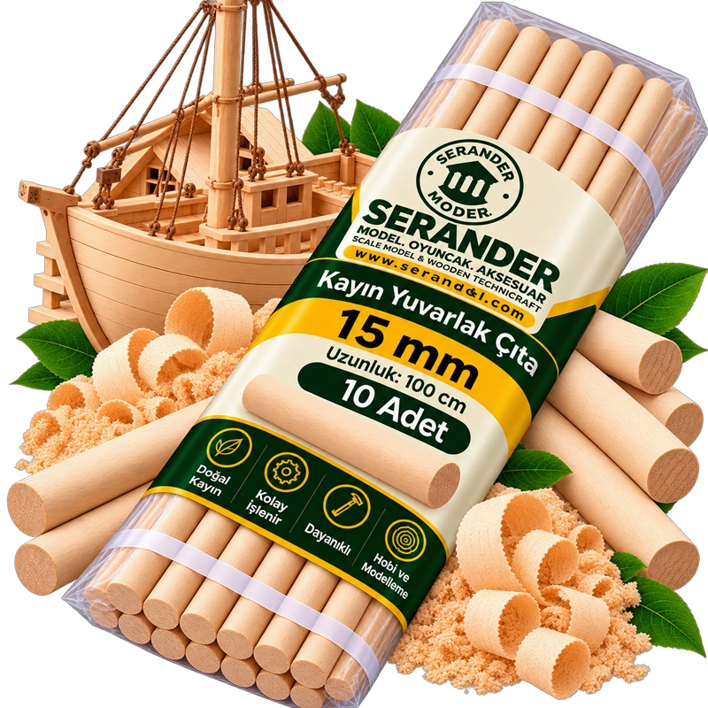 Kayın Yuvarlak Çıta 15mm 100cm (10 Adet)