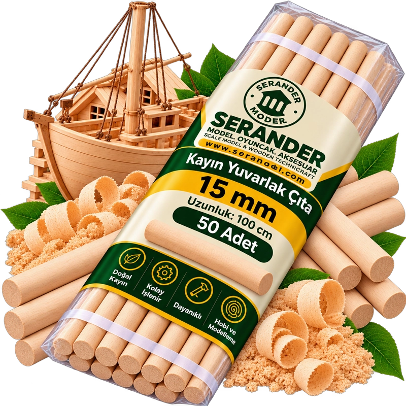 Kayın Yuvarlak Çıta 15mm 100cm (50 Adet)